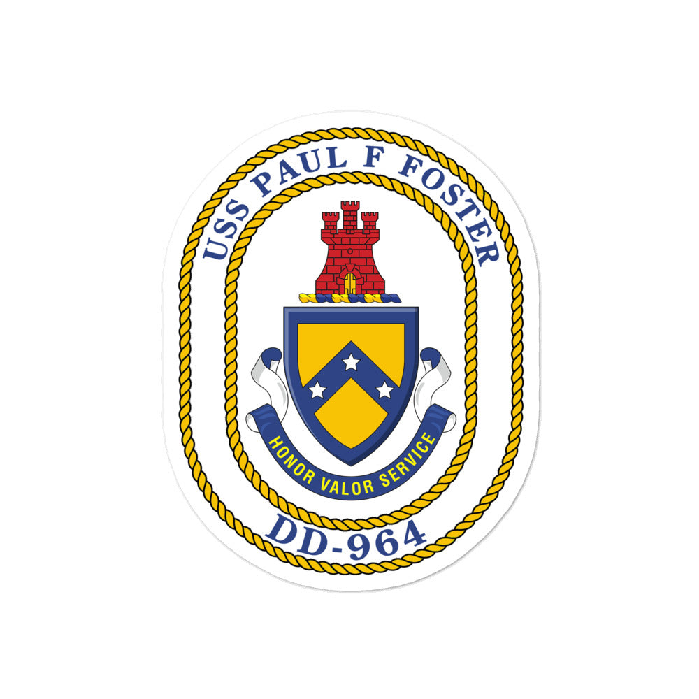 USS Paul F. Foster (DD-964) Ship's Crest Vinyl Sticker – 4x4