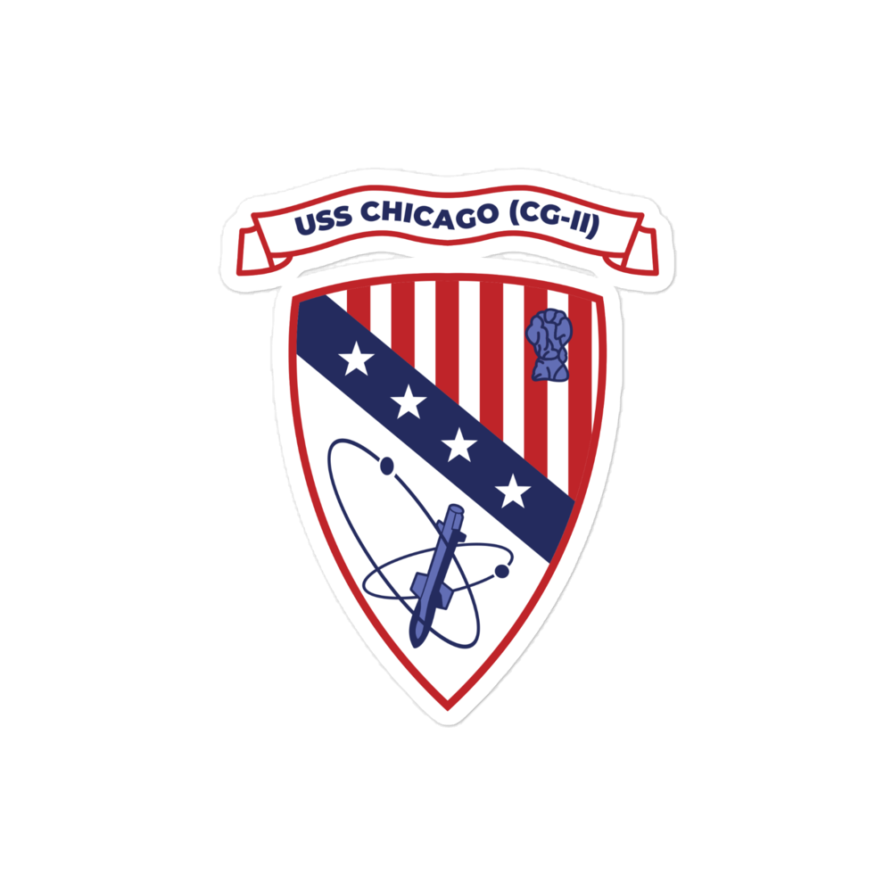 USS Chicago (CG-11) Ship's Crest Vinyl Sticker - Blue – 4x4