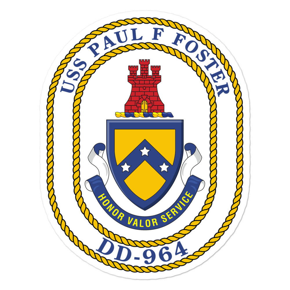 USS Paul F. Foster (DD-964) Ship's Crest Vinyl Sticker – 5.5x5.5