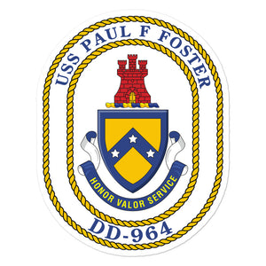 USS Paul F. Foster (DD-964) Ship's Crest Vinyl Sticker – 5.5x5.5