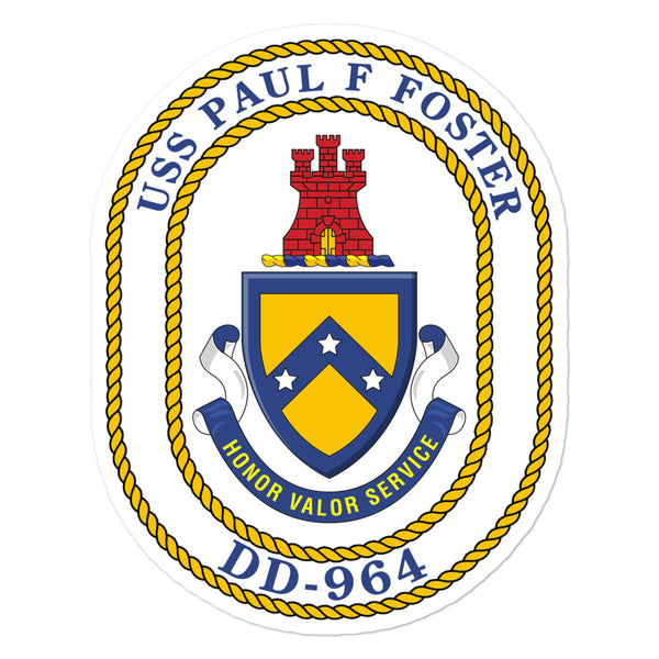 USS Paul F. Foster (DD-964) Ship's Crest Vinyl Sticker