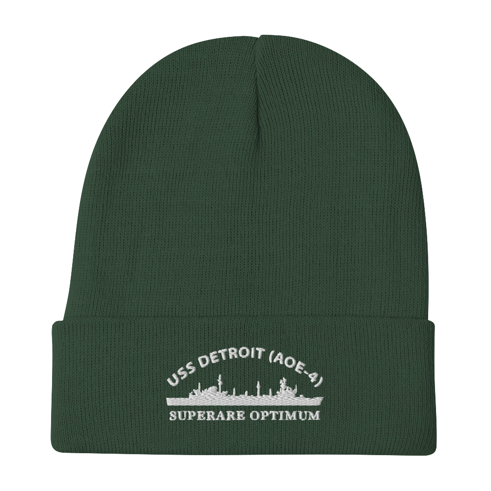 USS Detroit (AOE-4) Embroidered Beanie with Ship's Motto – green