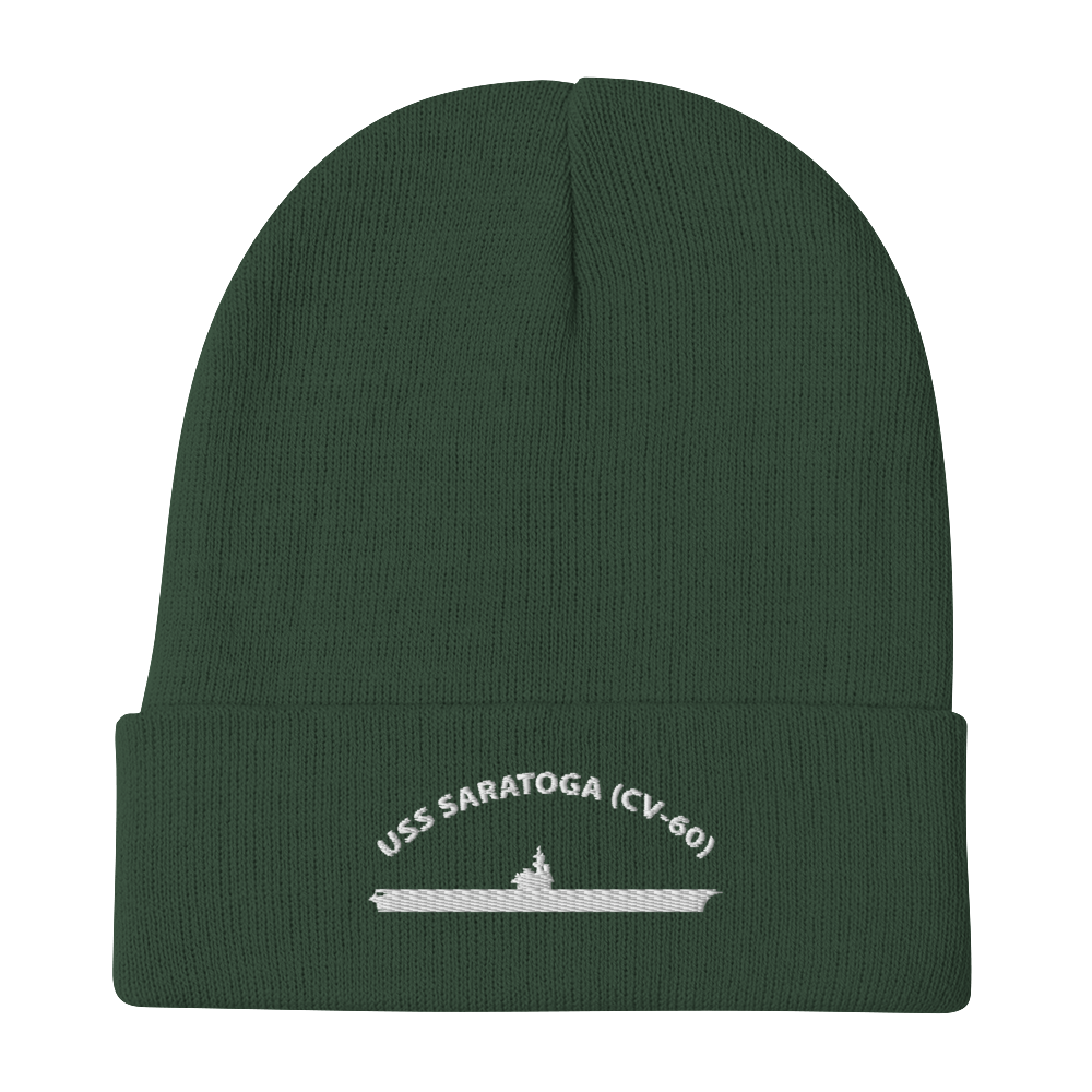 USS Saratoga (CV-60) Embroidered Beanie – green