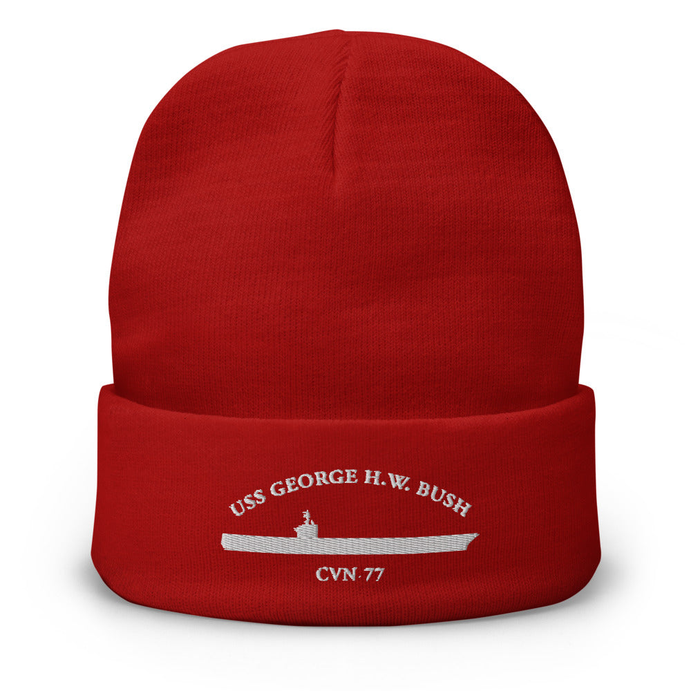USS George H.W. Bush (CVN-77) Embroidered Beanie – red