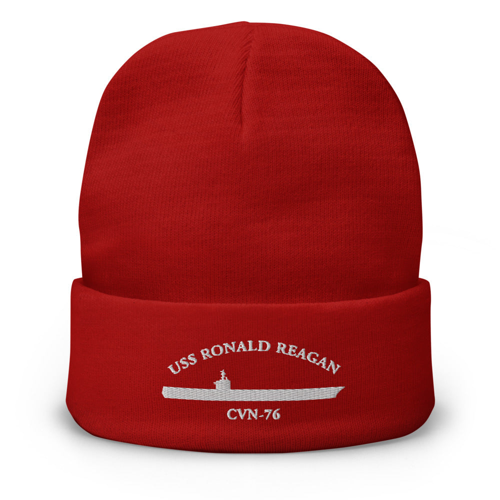 USS Ronald Reagan (CVN-76) Embroidered Beanie – red
