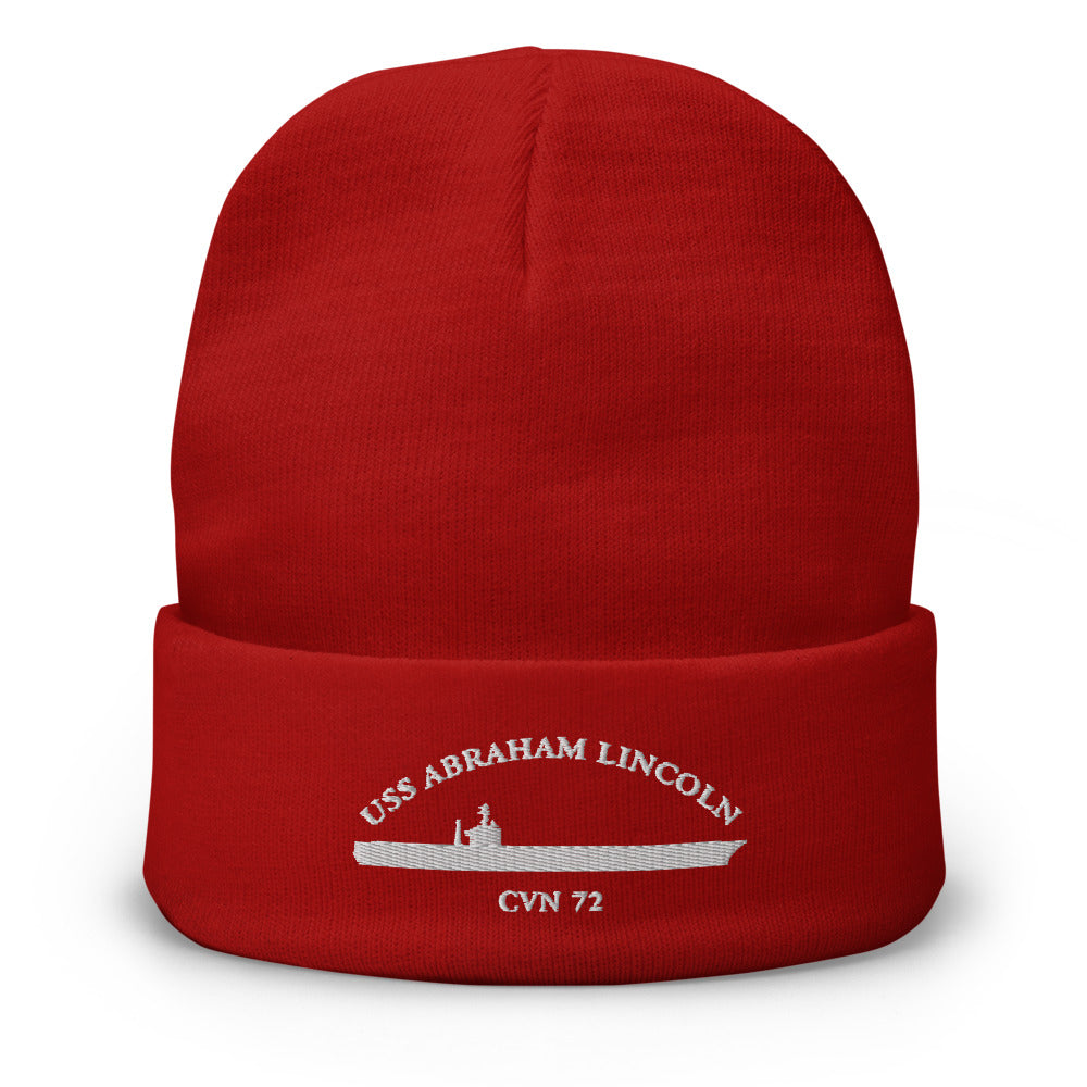 USS Abraham Lincoln (CVN-72) Embroidered Beanie – red