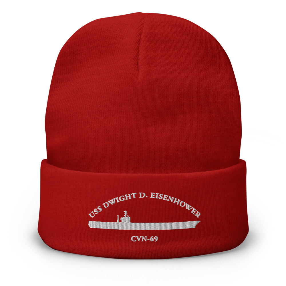 USS Dwight D. Eisenhower (CVN-69) Embroidered Beanie – red