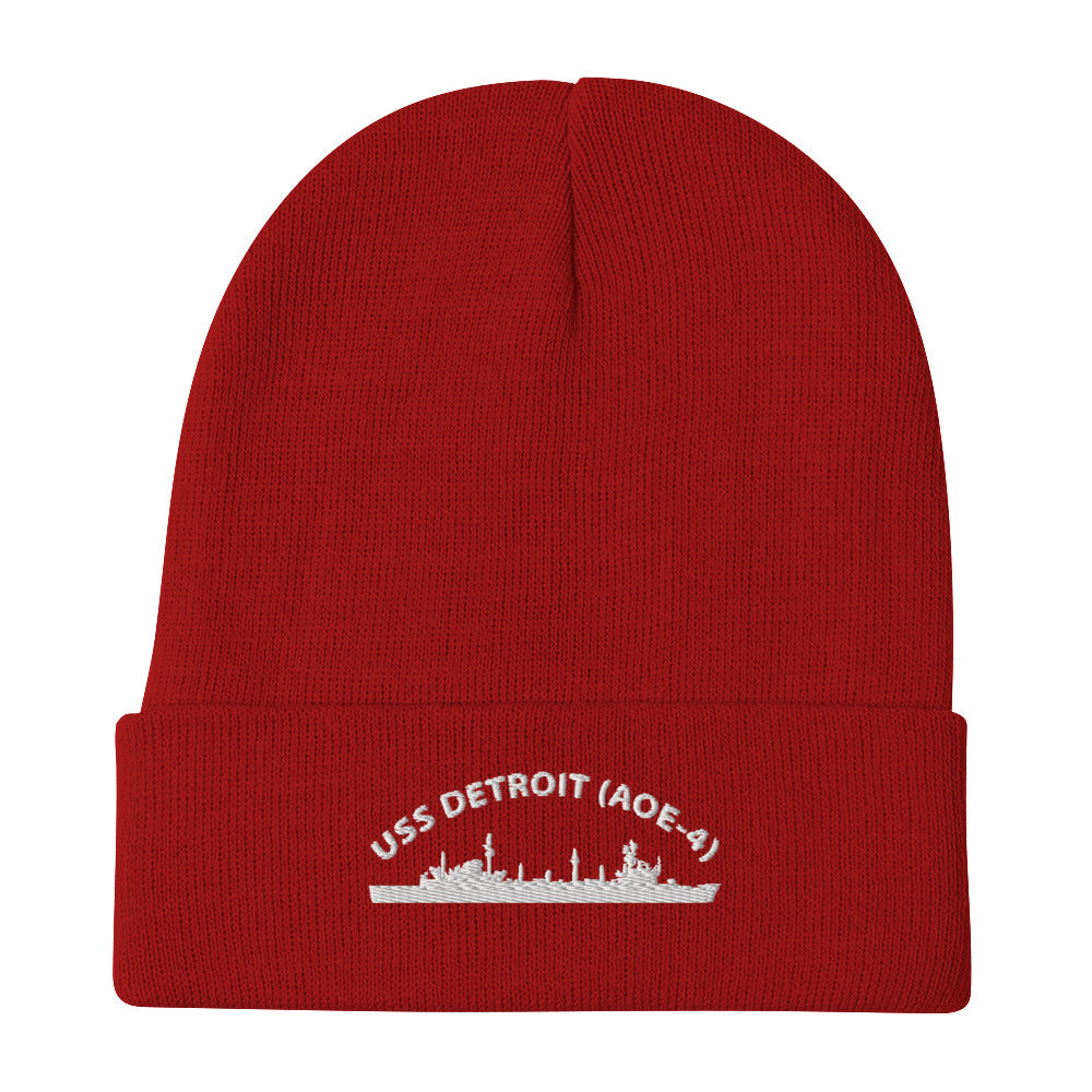 USS Detroit (AOE-4) Embroidered Beanie – red