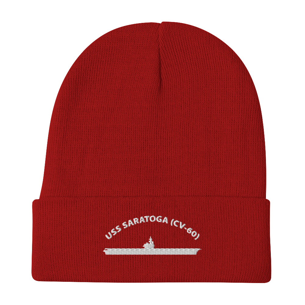 USS Saratoga (CV-60) Embroidered Beanie – red