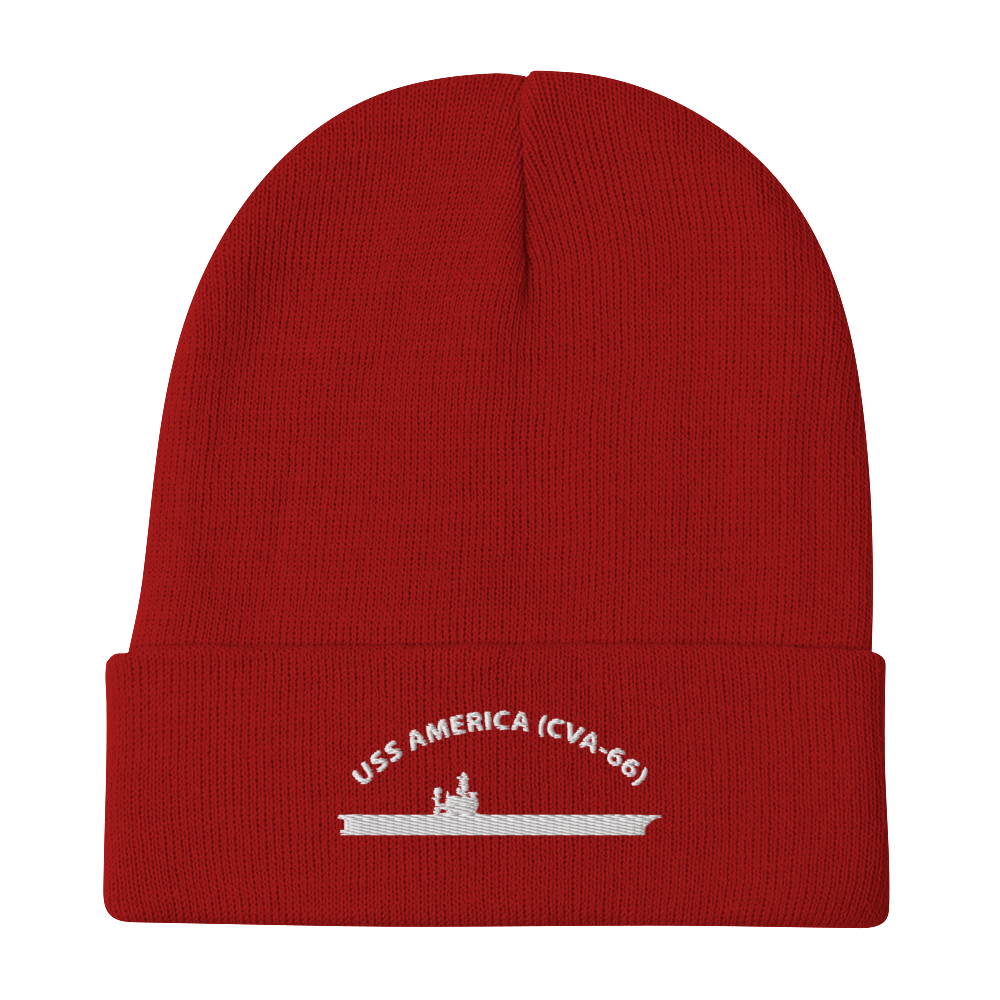 USS America (CVA-66) Embroidered Beanie – red