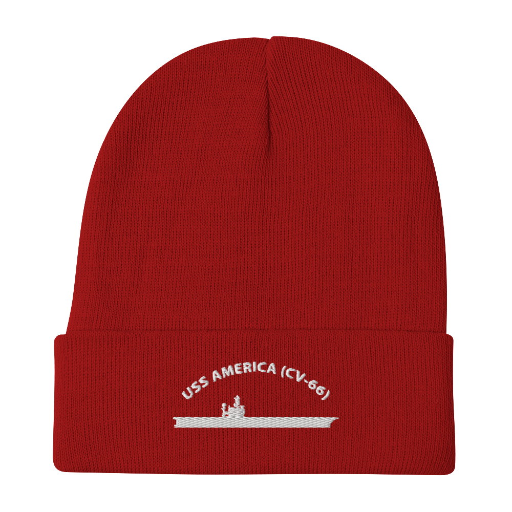 USS America (CV-66) Embroidered Beanie – red