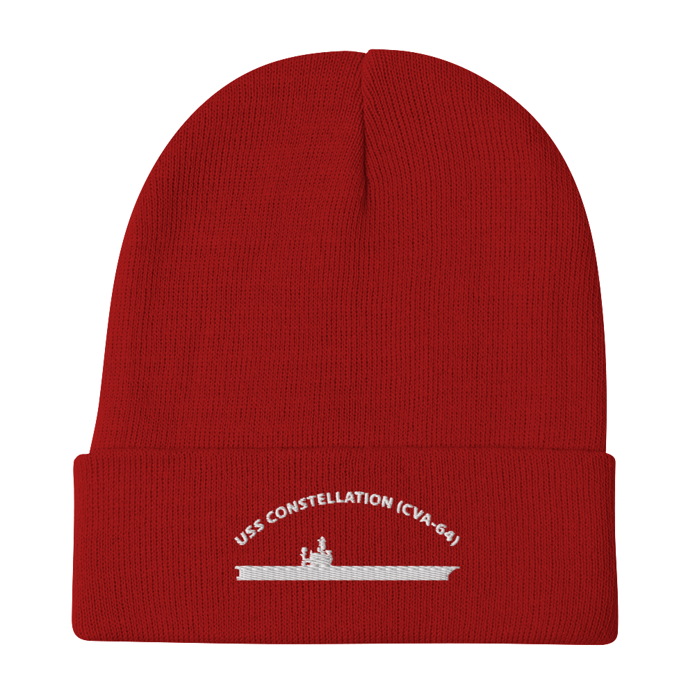 USS Constellation (CVA-64) Embroidered Beanie – red