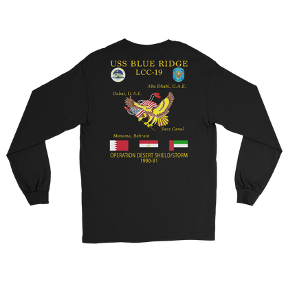 USS Blue Ridge (LCC-19) 1990-91 ODS/S Cruise Long Sleeve Shirt – back view, black