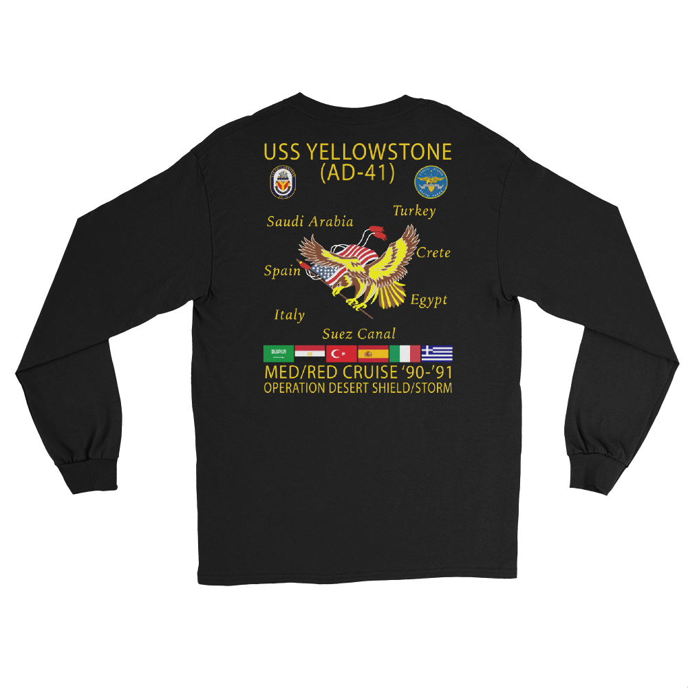 USS Yellowstone (AD-41) 1990-91 ODS/S Long Sleeve Cruise Shirt – back view, black