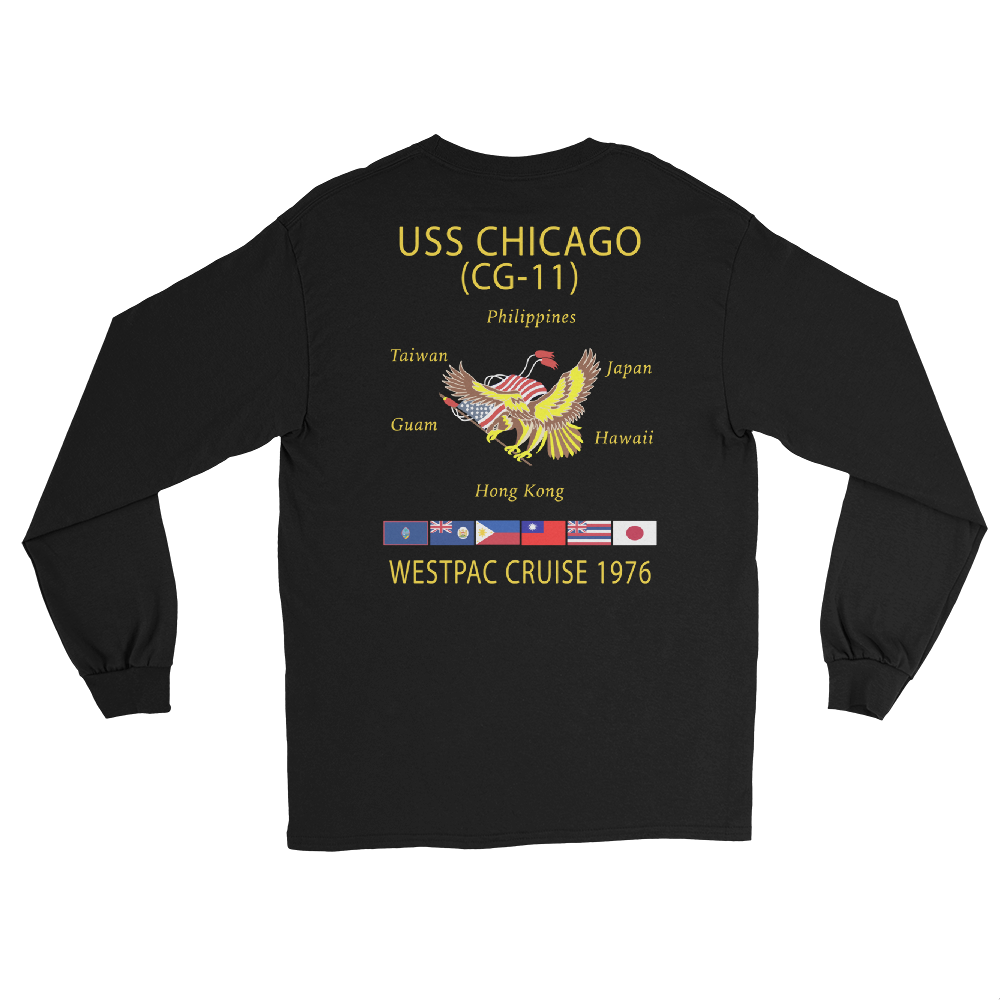 USS Chicago (CG-11) 1976 WESTPAC Long Sleeve Cruise Shirt – back view, black