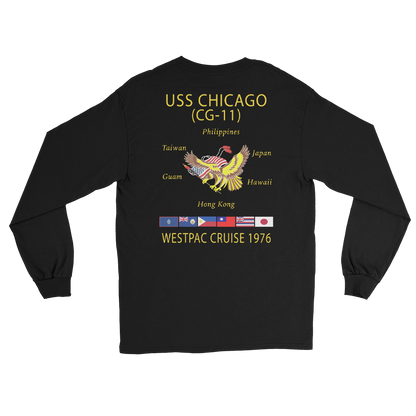 USS Chicago (CG-11) 1976 WESTPAC Long Sleeve Cruise Shirt – back view, black