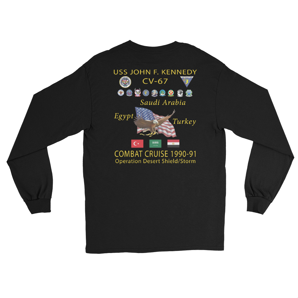 USS John F. Kennedy (CV-67) 1990-91 Long Sleeve Cruise Shirt – back view, black