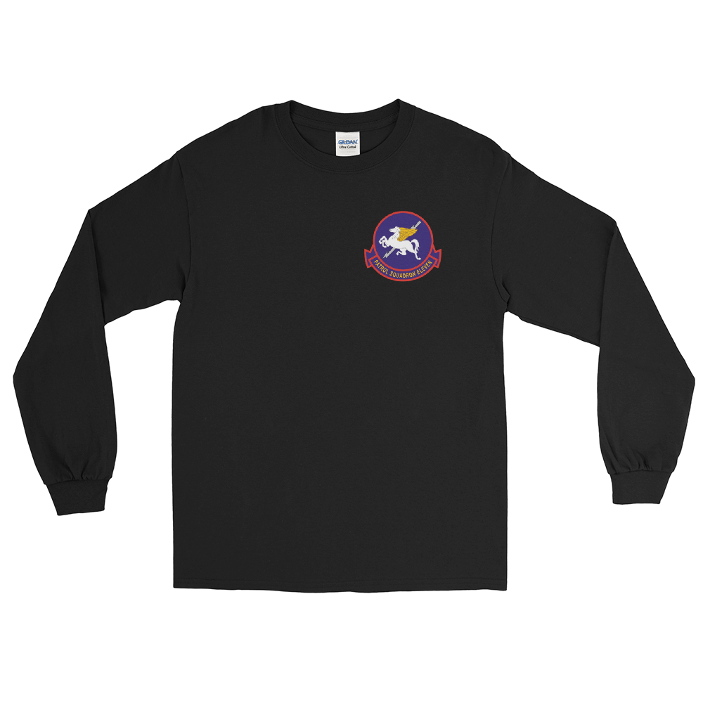 VP-11 Proud Pegasus Squadron Crest Long Sleeve Shirt – front view, black