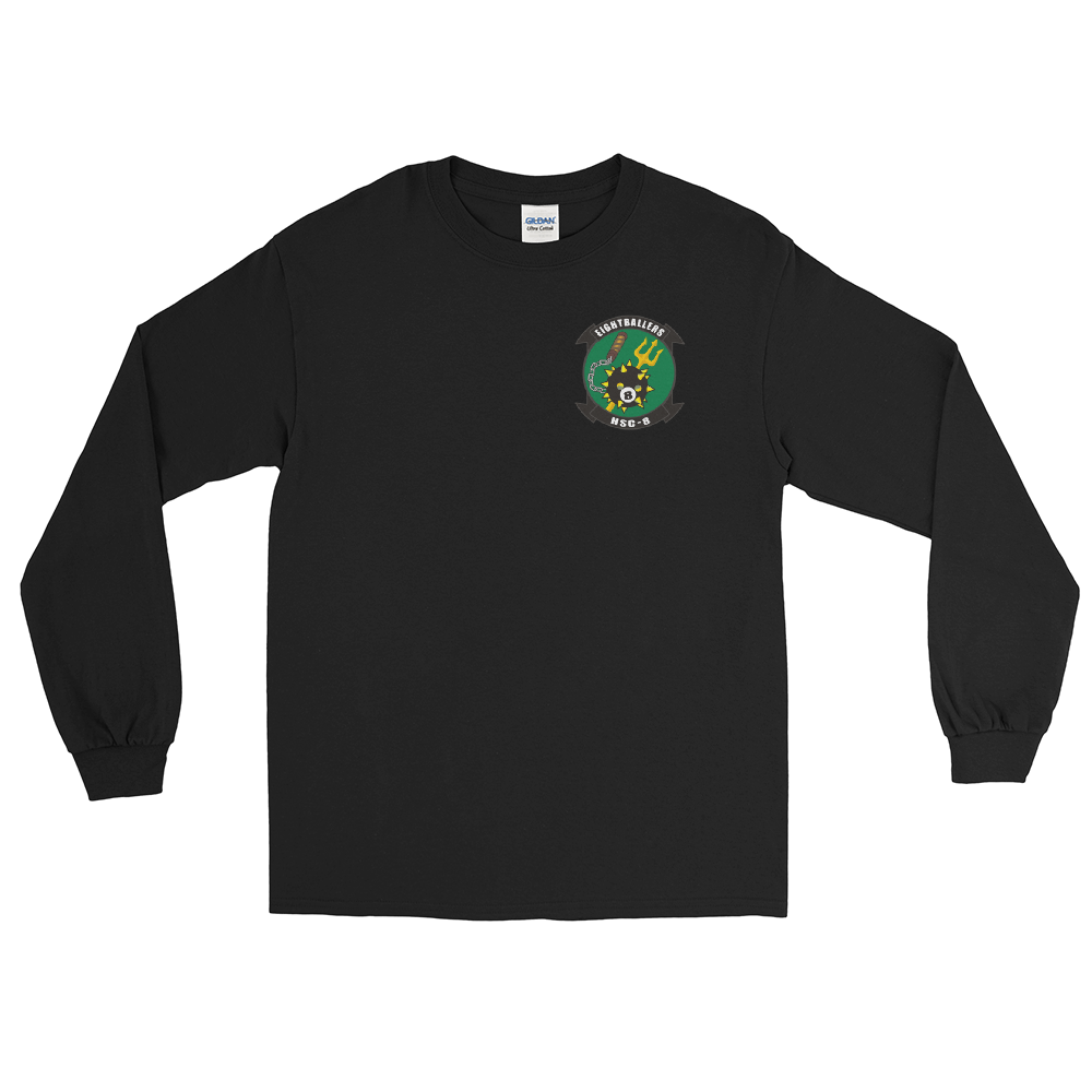 HSC-8 Eightballers Squadron Crest Long Sleeve Shirt – front view, black
