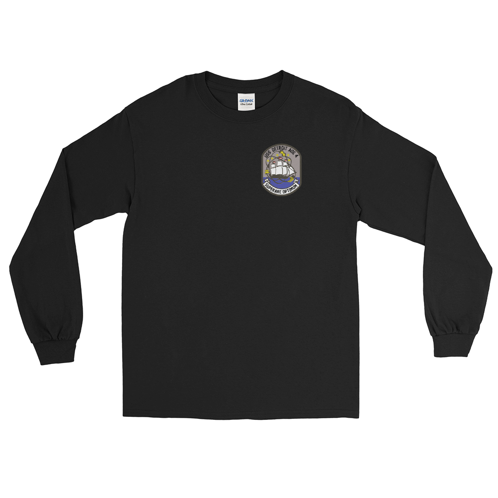 USS Detroit (AOE-4) 1983 Med Cruise Long Sleeve Shirt – front view, black