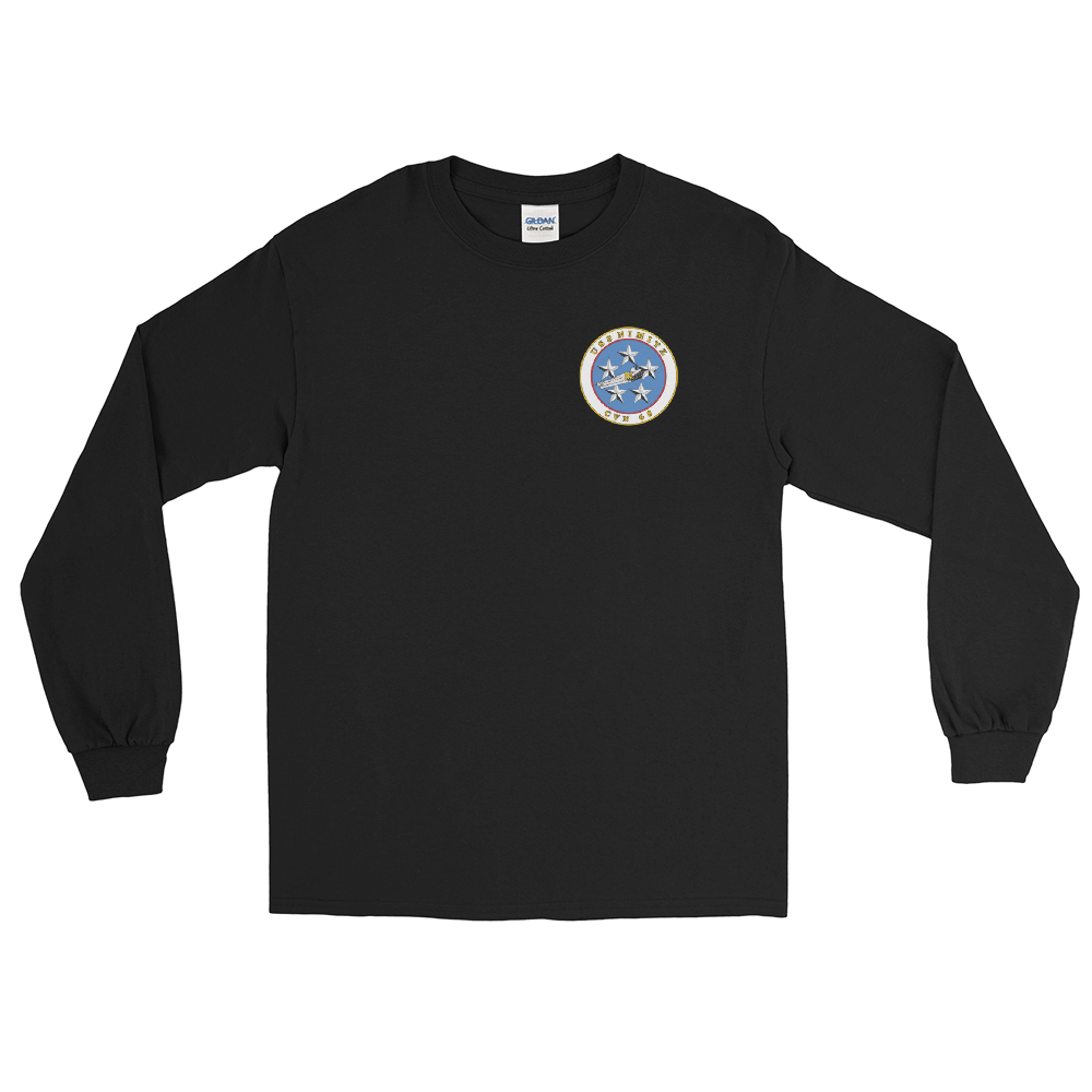 USS Nimitz (CVN-68) Ship's Crest Long Sleeve Shirt – front view, black