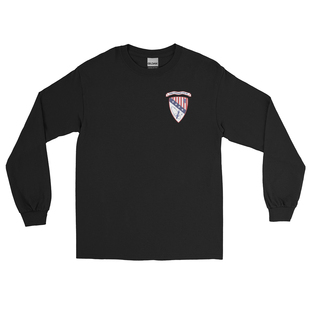 USS Chicago (CG-11) Ship's Crest Long Sleeve Shirt - Blue – front view, black
