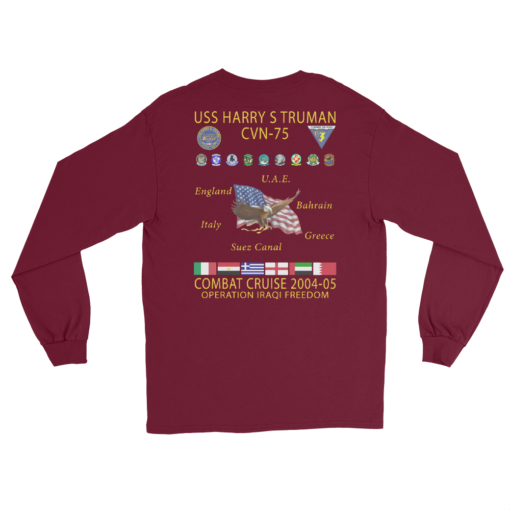 USS Harry S. Truman (CVN-75) 2004-05 Long Sleeve Cruise Shirt – back view, maroon