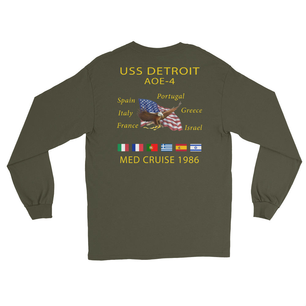 USS Detroit (AOE-4) 1986 Long Sleeve Cruise Shirt – military green