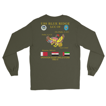 USS Blue Ridge (LCC-19) 1990-91 ODS/S Cruise Long Sleeve Shirt – back view, military green