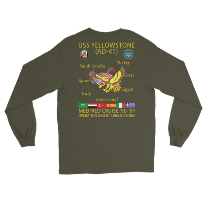 USS Yellowstone (AD-41) 1990-91 ODS/S Long Sleeve Cruise Shirt – back view, military green