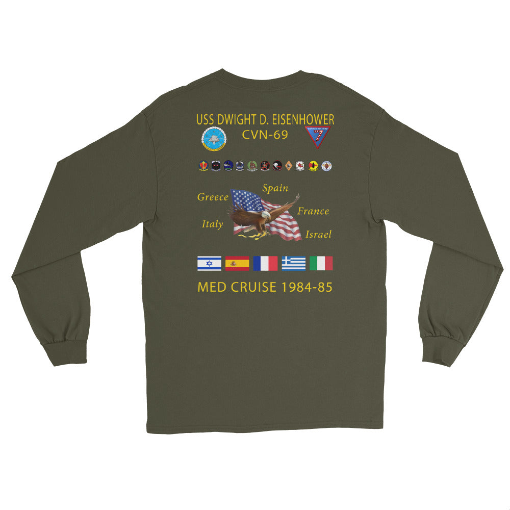 USS Dwight D. Eisenhower (CVN-69) 1984-85 Long Sleeve Cruise Shirt – back view, military green