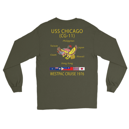 USS Chicago (CG-11) 1976 WESTPAC Long Sleeve Cruise Shirt – back view, military green
