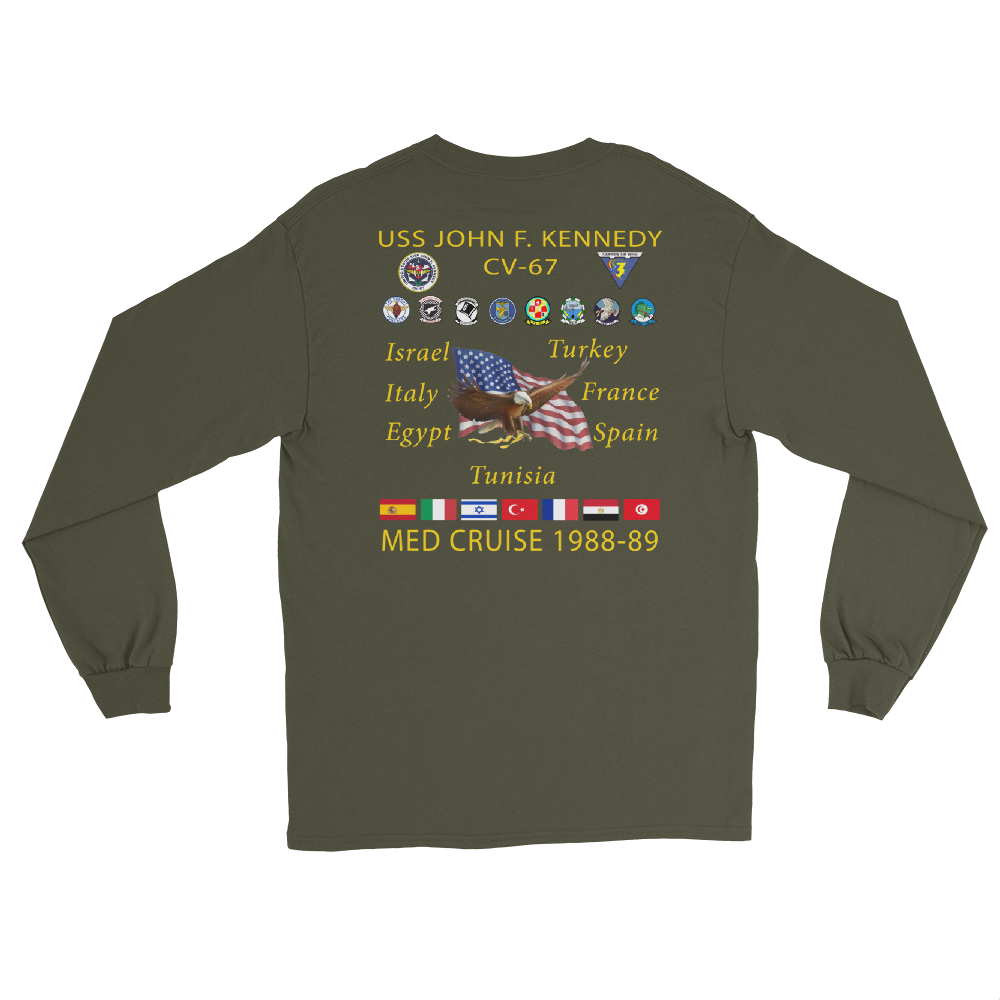 USS John F. Kennedy (CV-67) 1988-89 Long Sleeve Cruise Shirt – back view, military green