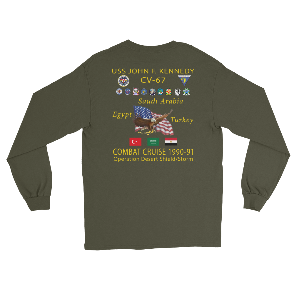USS John F. Kennedy (CV-67) 1990-91 Long Sleeve Cruise Shirt – back view, military green