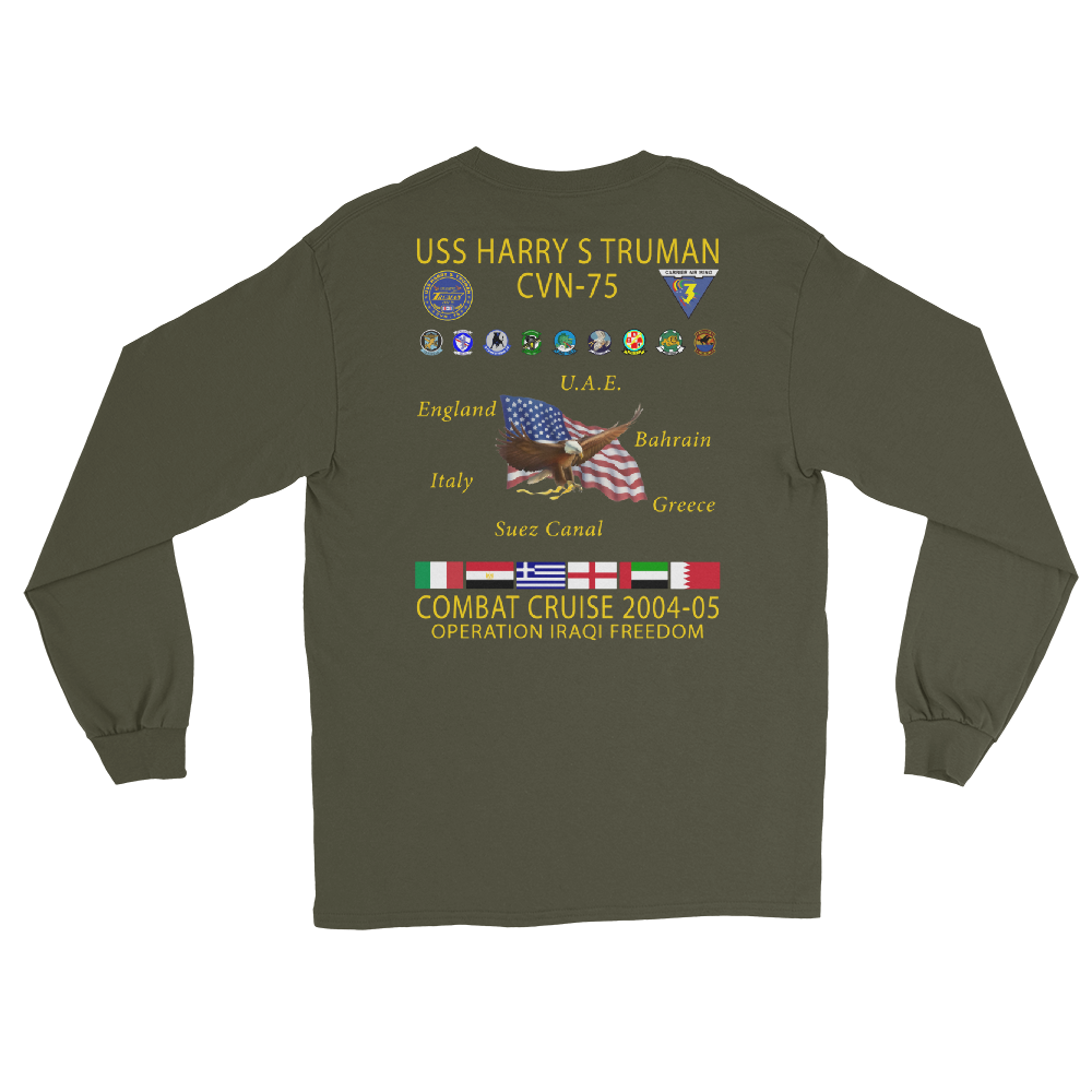 USS Harry S. Truman (CVN-75) 2004-05 Long Sleeve Cruise Shirt – back view, military green