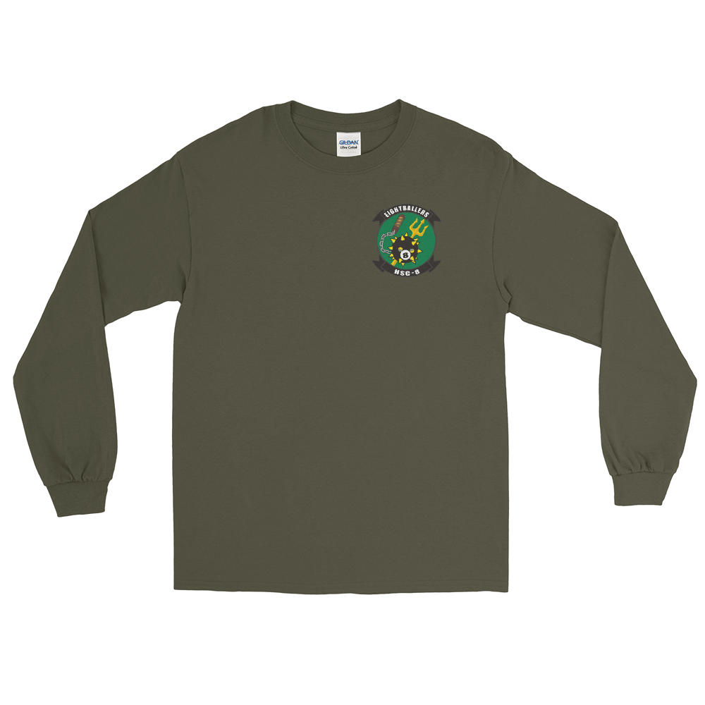 HSC-8 Eightballers Squadron Crest Long Sleeve Shirt – front view, military green