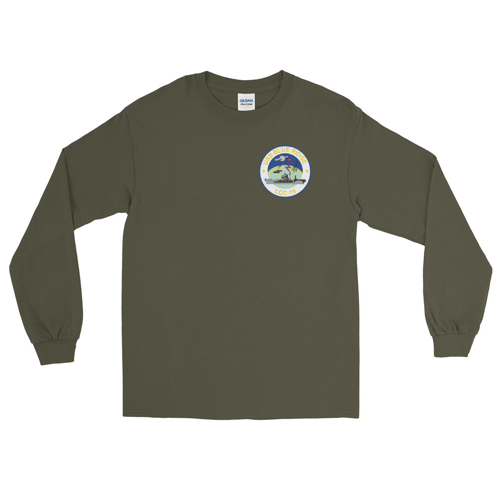 USS Blue Ridge (LCC-19) 1990-91 ODS/S Cruise Long Sleeve Shirt – front view, military green