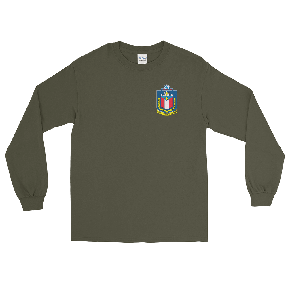 USS Austin (LPD-4) Ship's Crest Long Sleeve Shirt – front view, military green