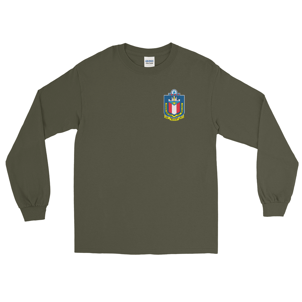 USS Austin (LPD-4) 2002-03 Long Sleeve Cruise Shirt – front view, military green