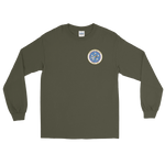 USS Nimitz (CVN-68) Ship's Crest Long Sleeve Shirt – front view, military green