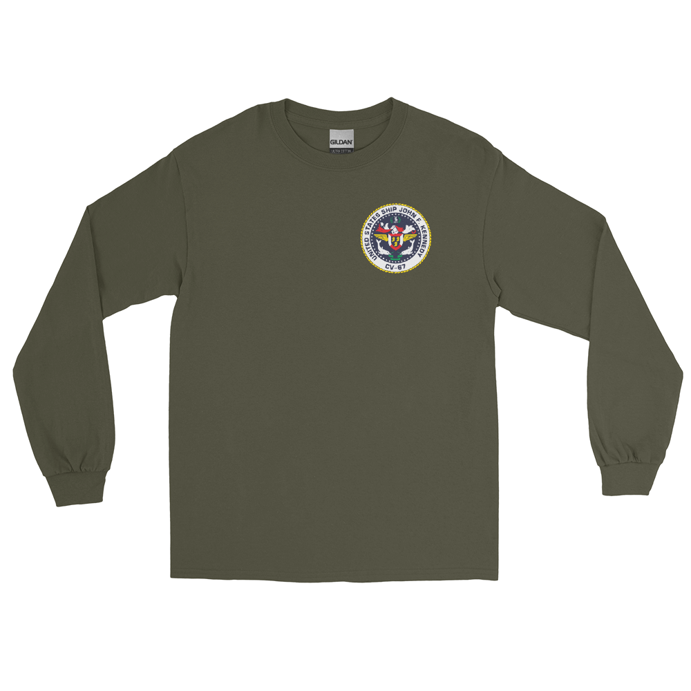 USS John F. Kennedy (CV-67) 1988-89 Long Sleeve Cruise Shirt – front view, military green