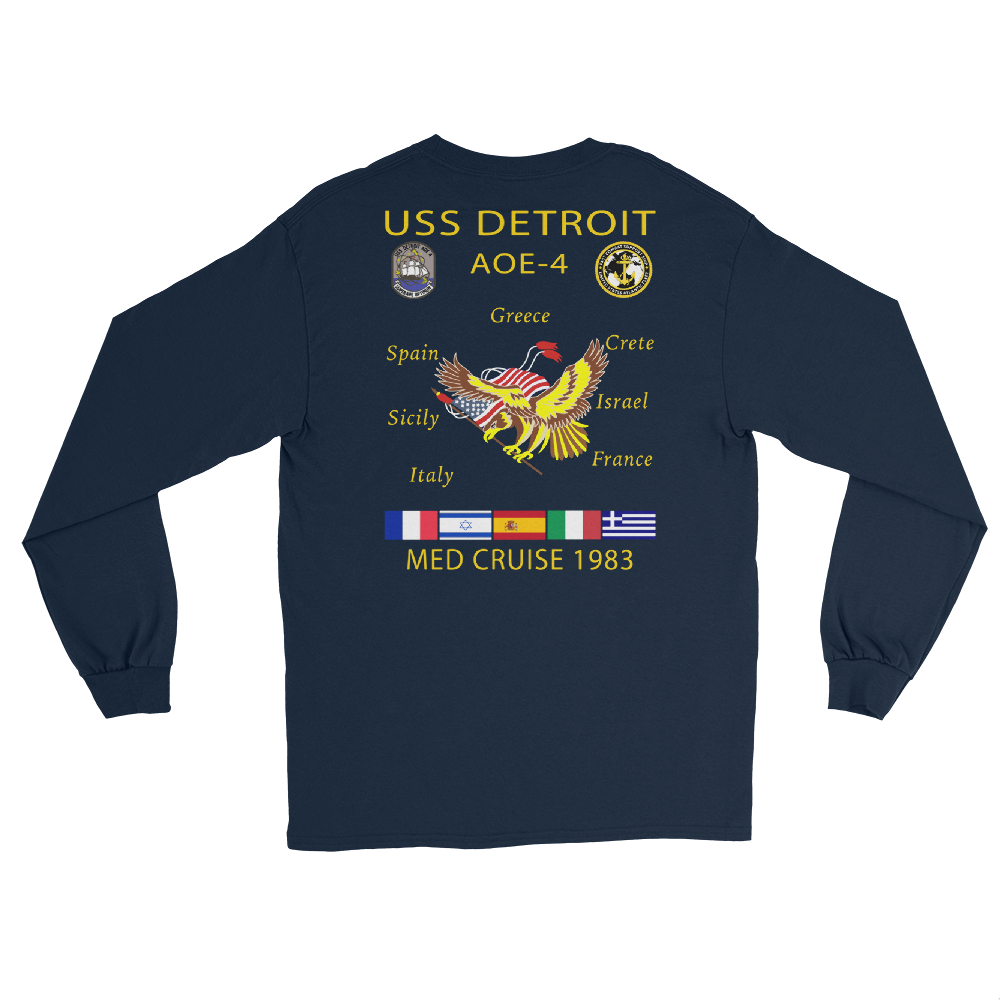 USS Detroit (AOE-4) 1983 Med Cruise Long Sleeve Shirt – back view, navy