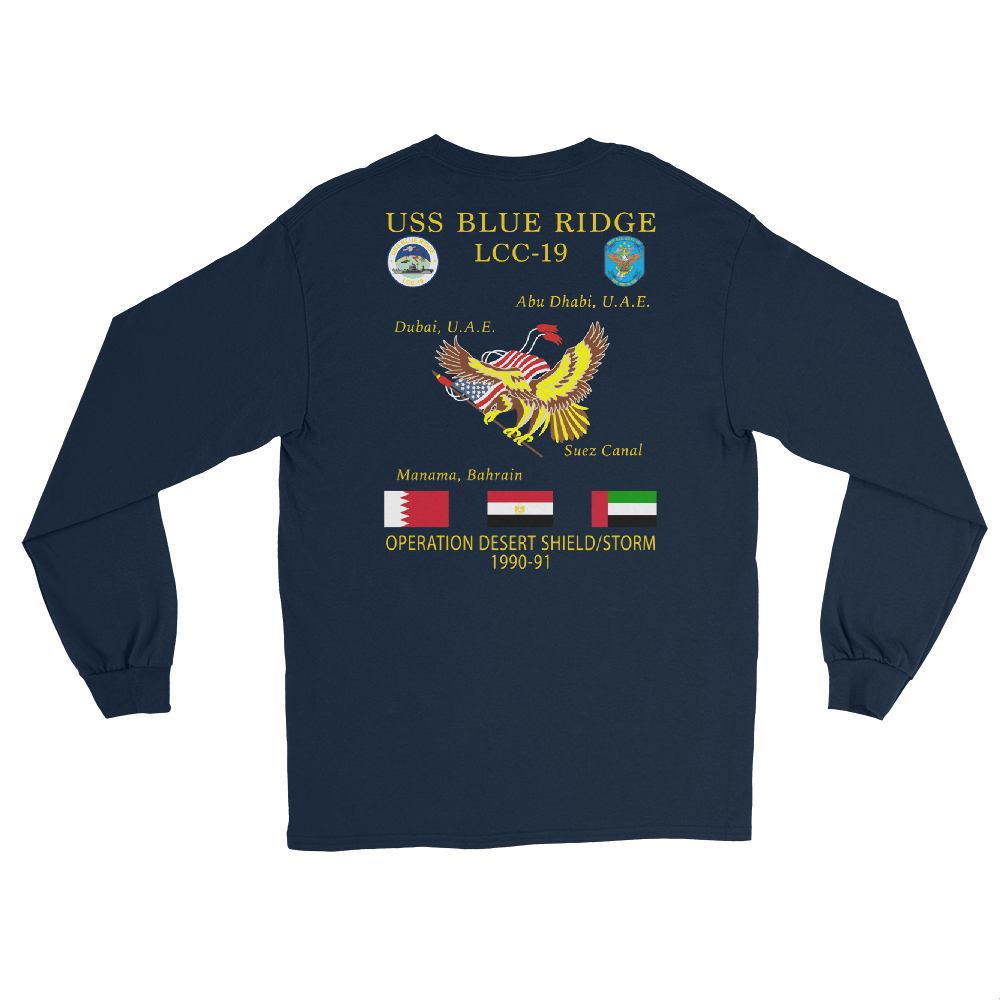 USS Blue Ridge (LCC-19) 1990-91 ODS/S Cruise Long Sleeve Shirt – back view, navy