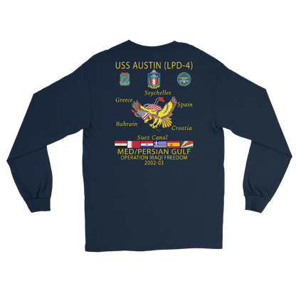 USS Austin (LPD-4) 2002-03 Long Sleeve Cruise Shirt – back view, navy