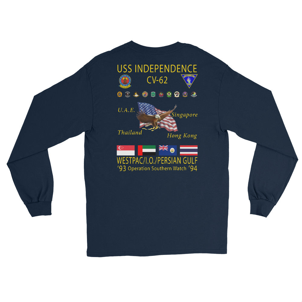 USS Independence (CV-62) 1993-94 Long Sleeve Cruise Shirt – back view, navy