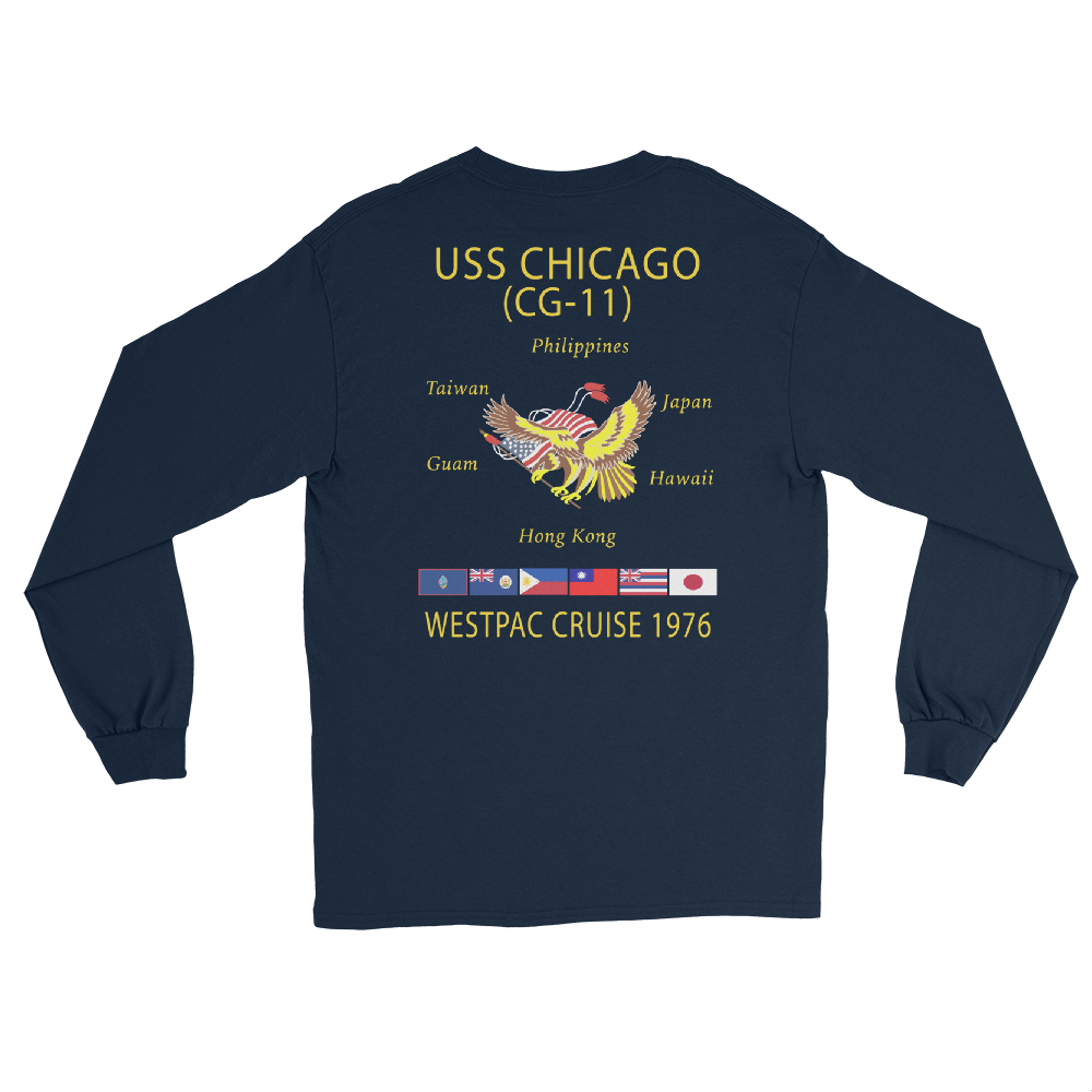 USS Chicago (CG-11) 1976 WESTPAC Long Sleeve Cruise Shirt – back view, navy