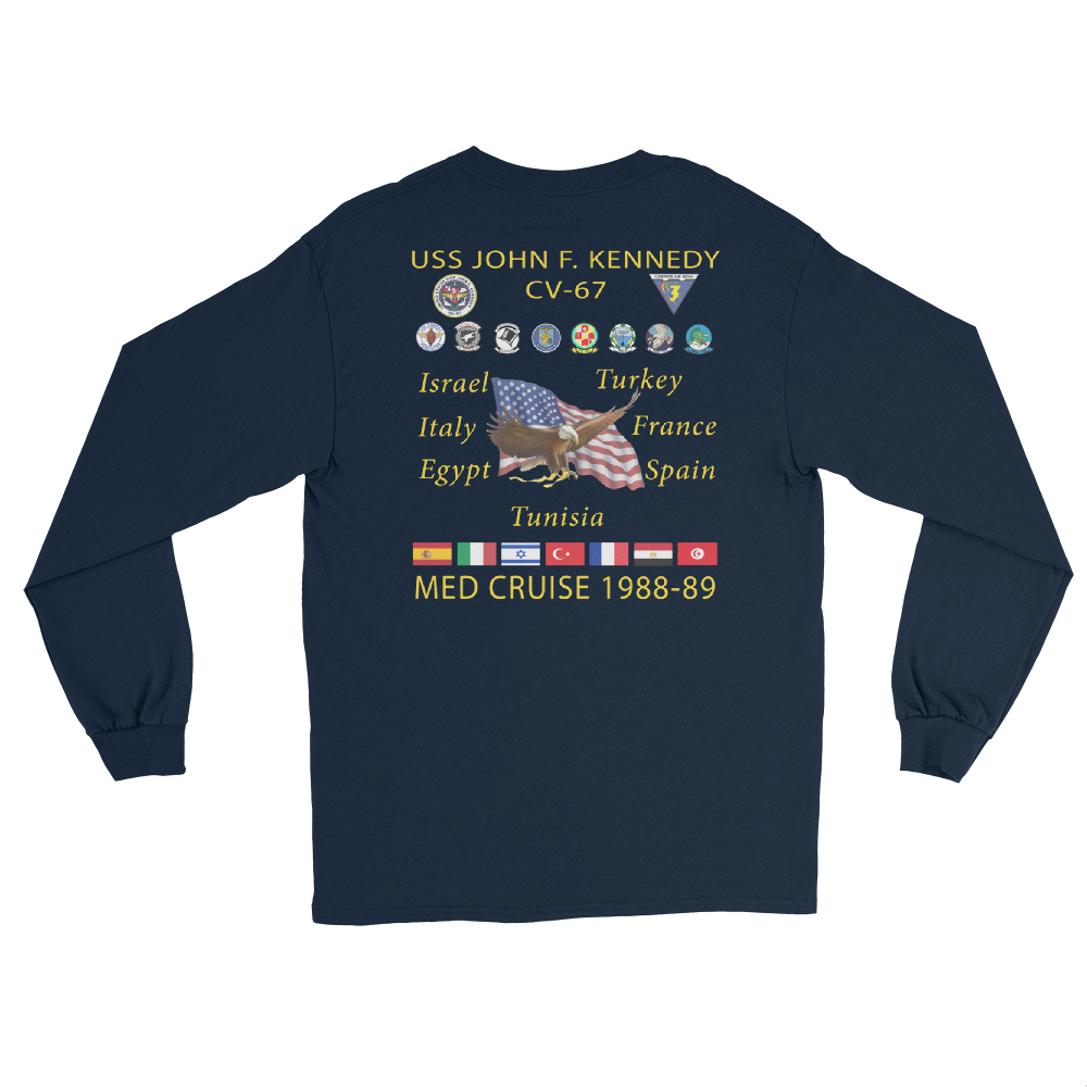 USS John F. Kennedy (CV-67) 1988-89 Long Sleeve Cruise Shirt – back view, navy