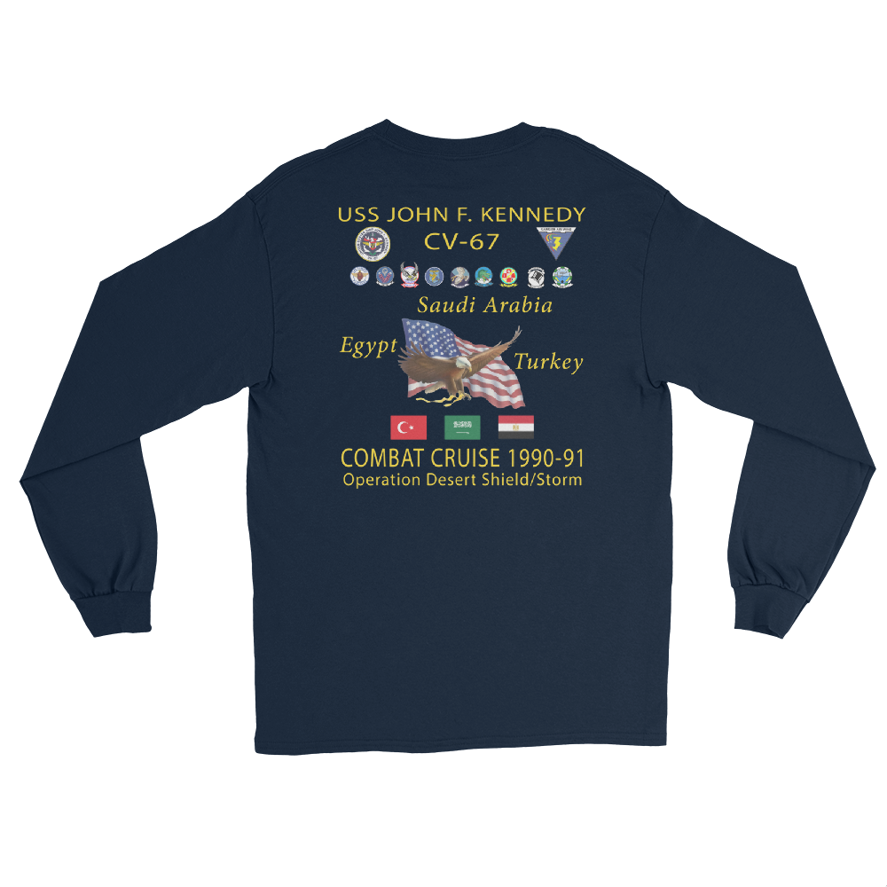 USS John F. Kennedy (CV-67) 1990-91 Long Sleeve Cruise Shirt – back view, navy