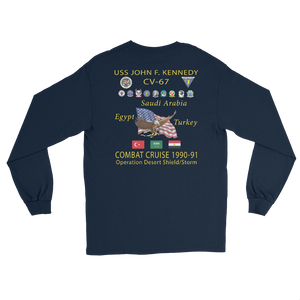USS John F. Kennedy (CV-67) 1990-91 Long Sleeve Cruise Shirt – back view, navy