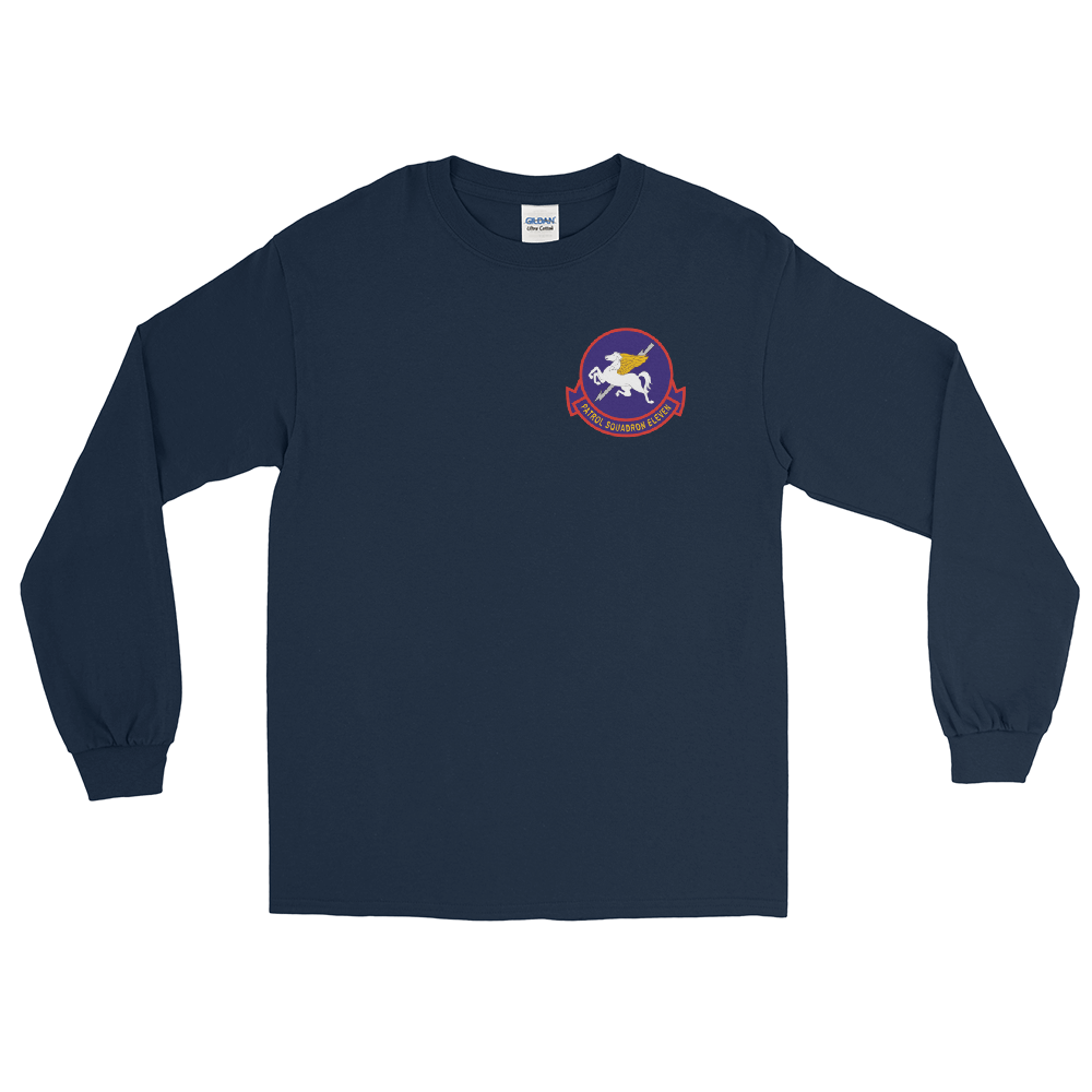 VP-11 Proud Pegasus Squadron Crest Long Sleeve Shirt – front view, navy